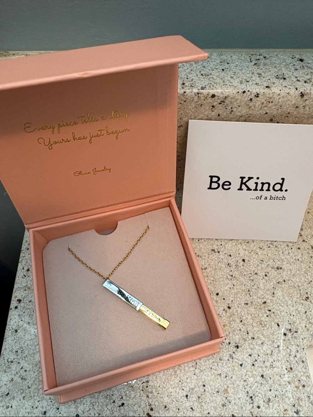 Olivia JewelryTwo-Tone Gold Bar Pendant Necklace - Pink Presentation Box
